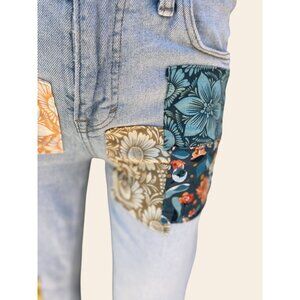 Vince Jeans ReCreated by Angelina Vanelli Lt Wash Patchwork Floral Velvet Detail